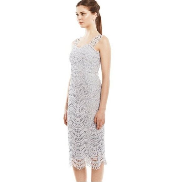 Lela Rose Sheath Dress Wave Lace in Ice Blue Size 2 EUC - Picture 3 of 16